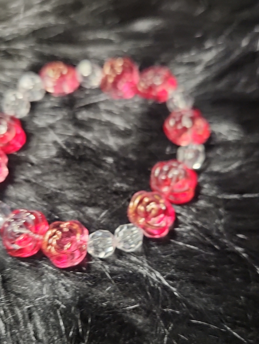Rose Bead Stretch Bracelet - Pink and Clear